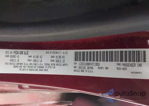 2015 Chrysler 200 Limited from USA, damaged, VIN 1C3CCCAB8FN711953